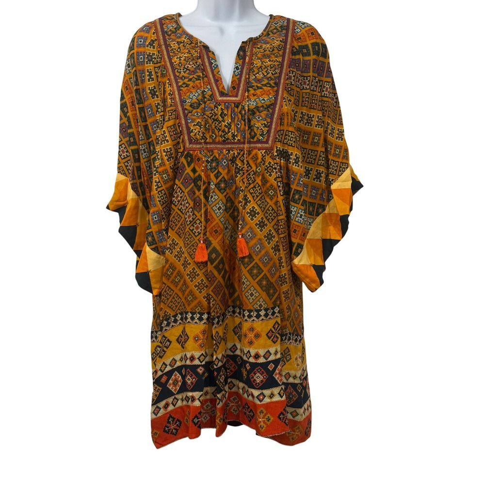 Anthropologie Tanvi Kedia Sumana Boho Tunic Shift Dress XS Rayon Indie Folk Chic
